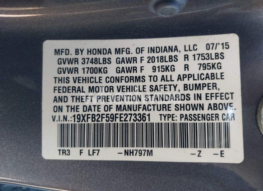 Photo 9 of 2015 Honda Civic LX (VIN 19XFB2F59FE273361)