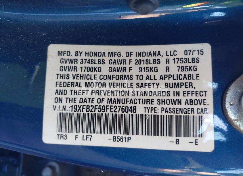 Photo 9 of 2015 Honda Civic LX (VIN 19XFB2F59FE276048)