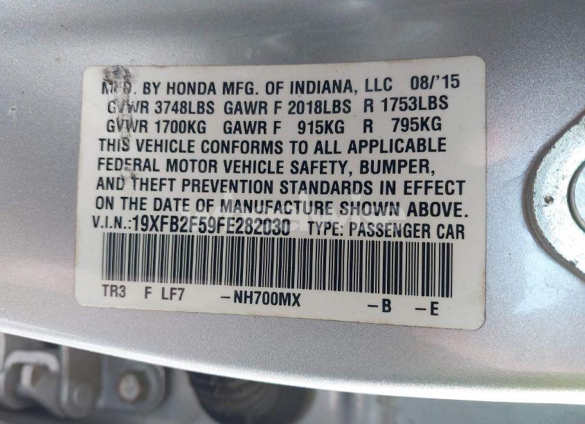 Photo 9 of 2015 Honda Civic LX (VIN 19XFB2F59FE282030)