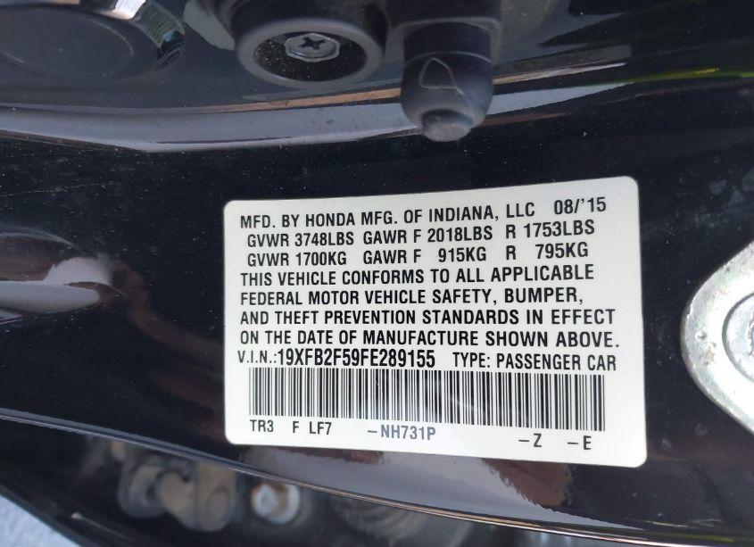 Photo 9 of 2015 Honda Civic LX (VIN 19XFB2F59FE289155)