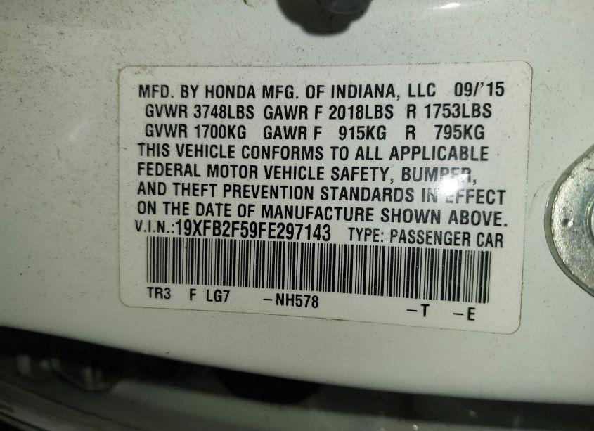 Photo 9 of 2015 Honda Civic LX (VIN 19XFB2F59FE297143)