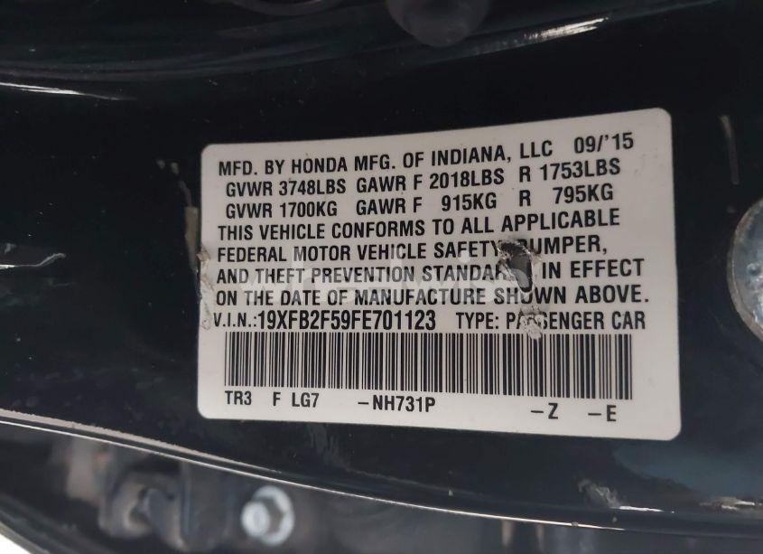 Photo 9 of 2015 Honda Civic LX (VIN 19XFB2F59FE701123)