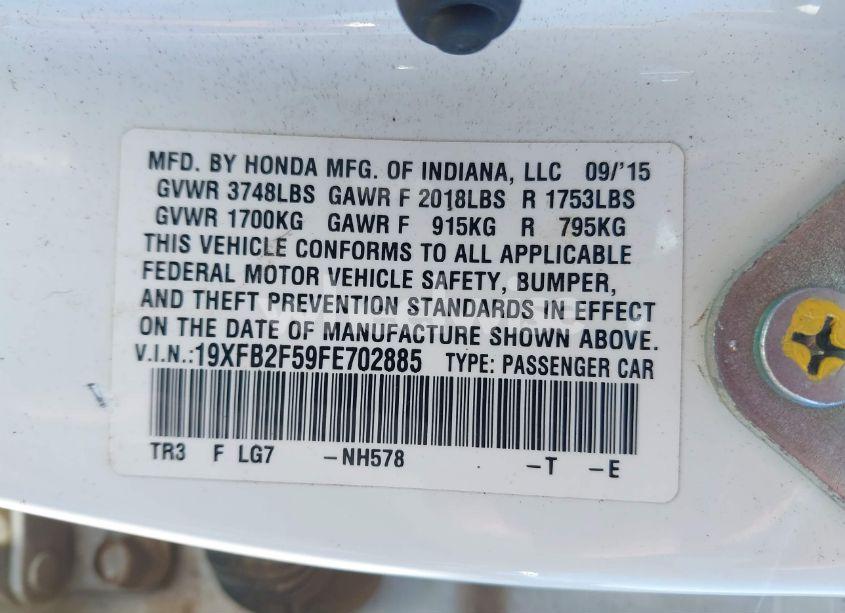 Photo 9 of 2015 Honda Civic LX (VIN 19XFB2F59FE702885)