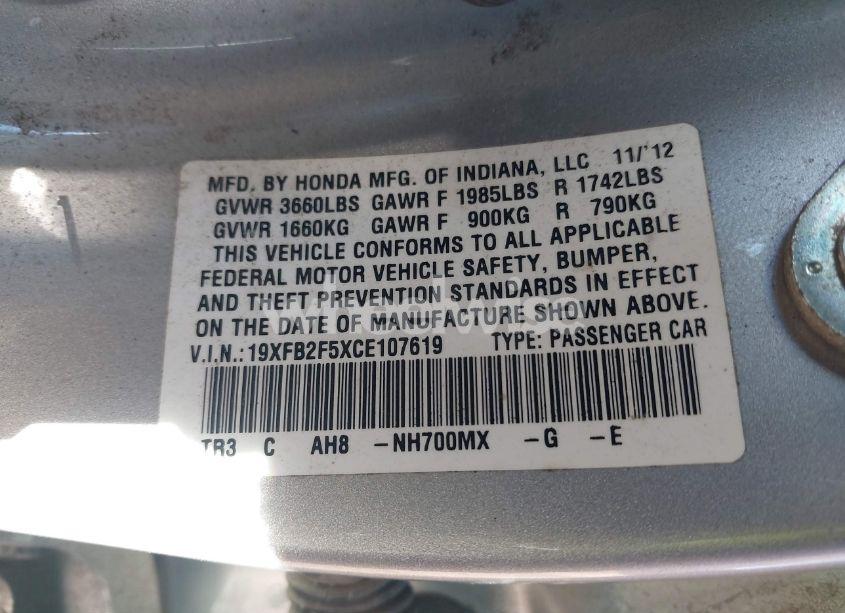 Photo 9 of 2012 Honda Civic SDN LX (VIN 19XFB2F5XCE107619)