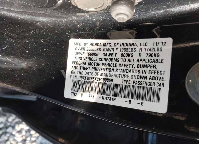 Photo 9 of 2012 Honda Civic LX (VIN 19XFB2F5XCE109869)