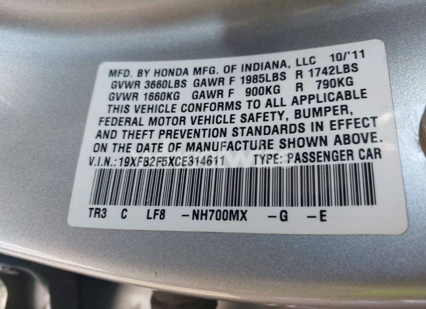 Photo 9 of 2012 Honda Civic LX (VIN 19XFB2F5XCE314611)