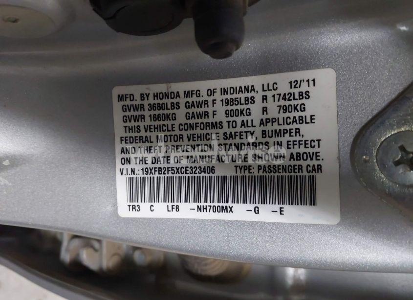 Photo 9 of 2012 Honda Civic LX (VIN 19XFB2F5XCE323406)