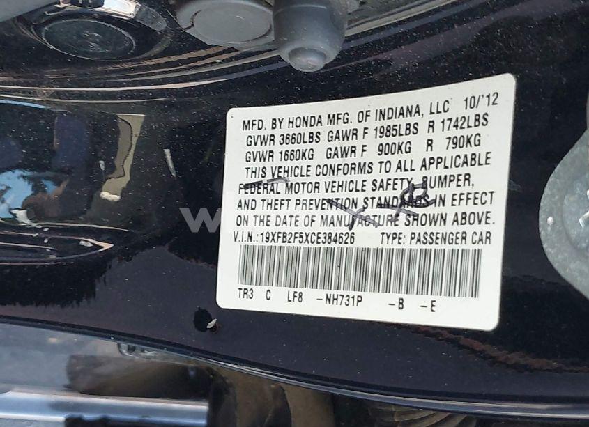 Photo 9 of 2012 Honda Civic LX (VIN 19XFB2F5XCE384626)