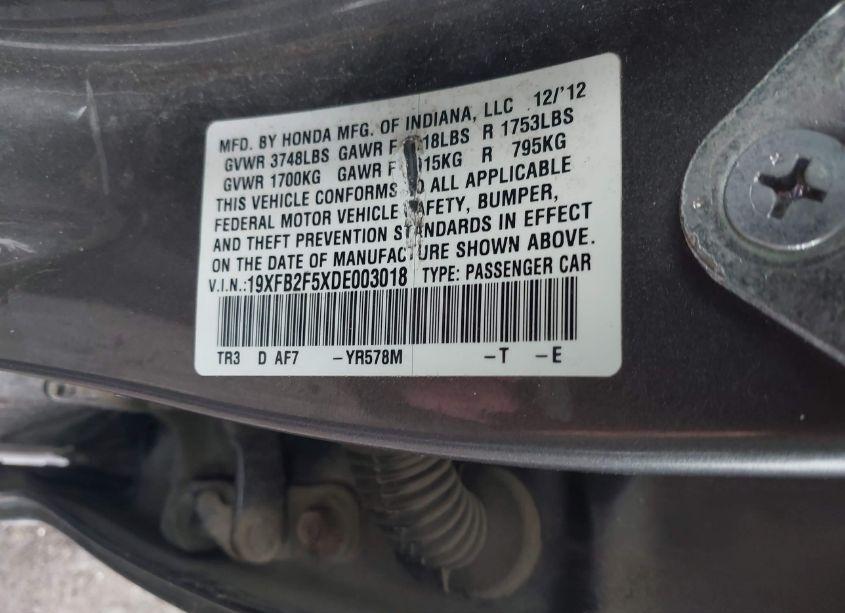 Photo 9 of 2013 Honda Civic LX (VIN 19XFB2F5XDE003018)