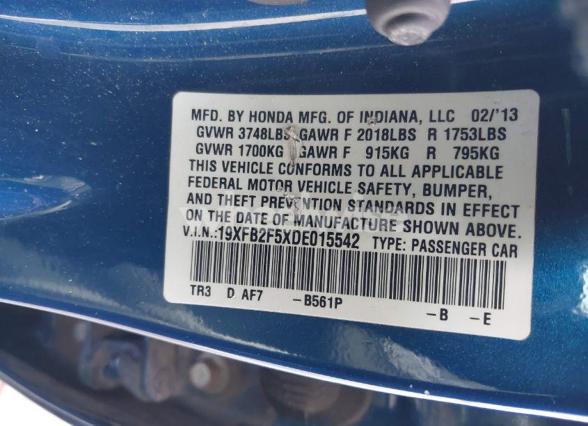 Photo 9 of 2013 Honda Civic LX (VIN 19XFB2F5XDE015542)