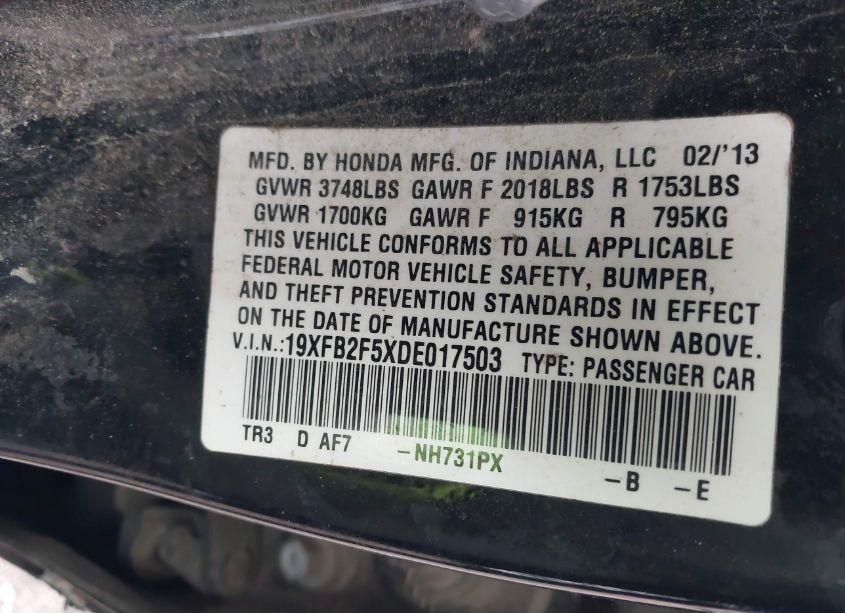Photo 9 of 2013 Honda Civic LX (VIN 19XFB2F5XDE017503)