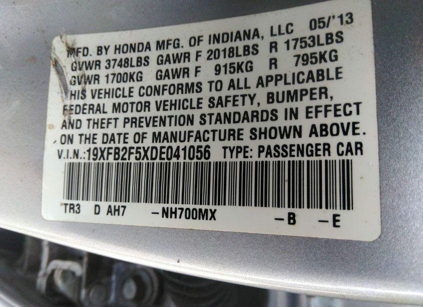 Photo 9 of 2013 Honda Civic LX (VIN 19XFB2F5XDE041056)