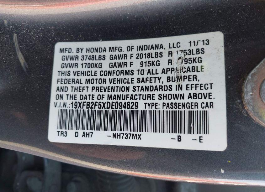 Photo 9 of 2013 Honda Civic LX (VIN 19XFB2F5XDE094629)