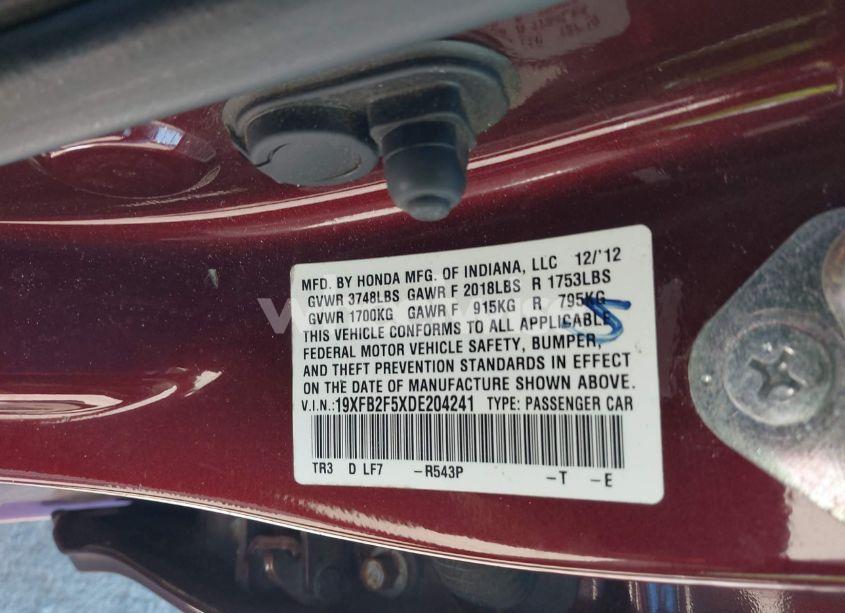 Photo 9 of 2013 Honda Civic LX (VIN 19XFB2F5XDE204241)