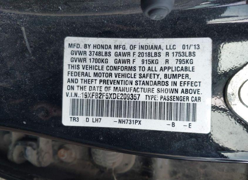 Photo 9 of 2013 Honda Civic LX (VIN 19XFB2F5XDE209357)