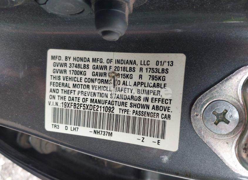 Photo 9 of 2013 Honda Civic LX (VIN 19XFB2F5XDE211092)