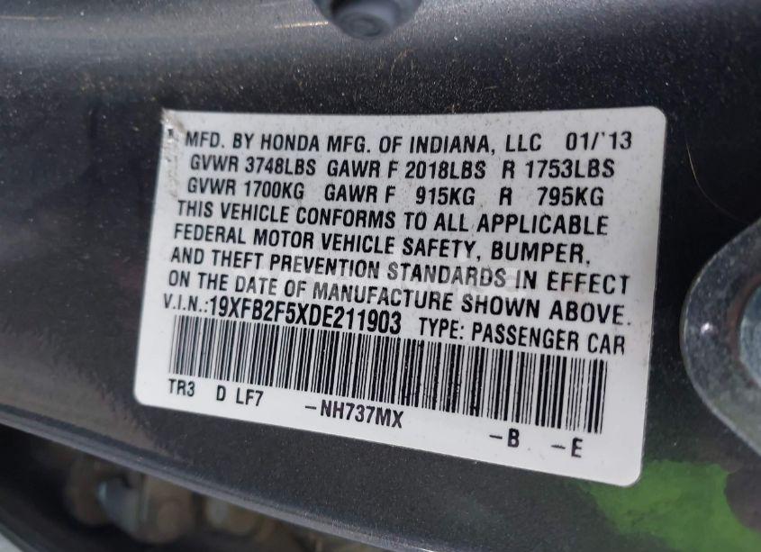 Photo 9 of 2013 Honda Civic LX (VIN 19XFB2F5XDE211903)