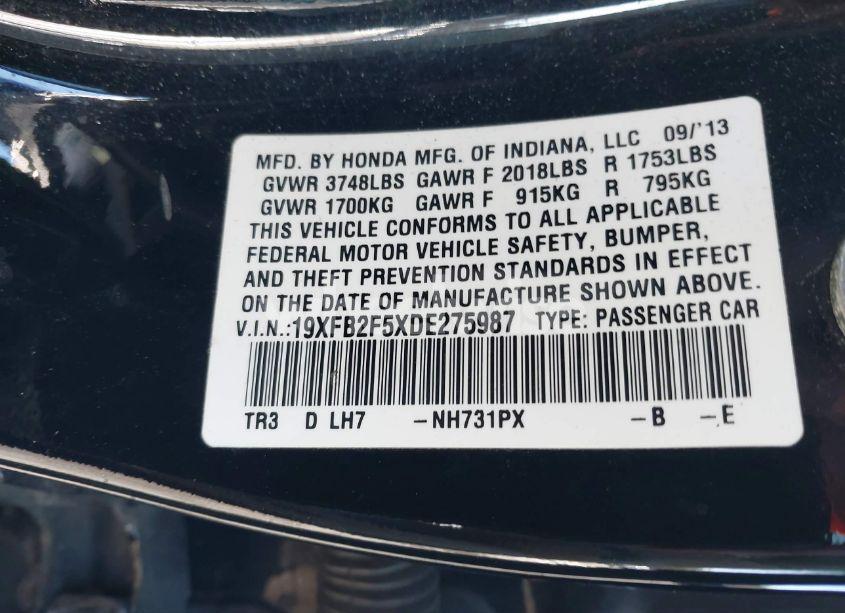 Photo 9 of 2013 Honda Civic LX (VIN 19XFB2F5XDE275987)