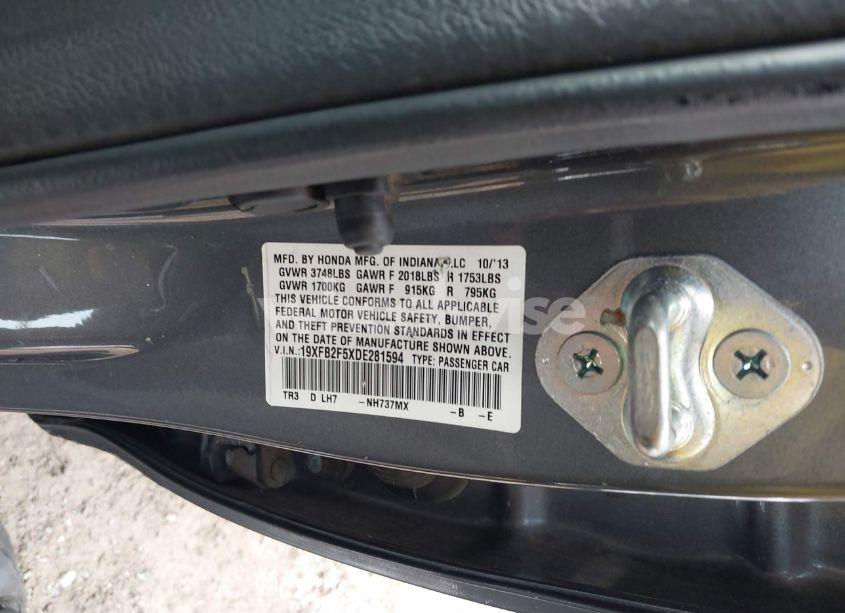 Photo 9 of 2013 Honda Civic LX (VIN 19XFB2F5XDE281594)