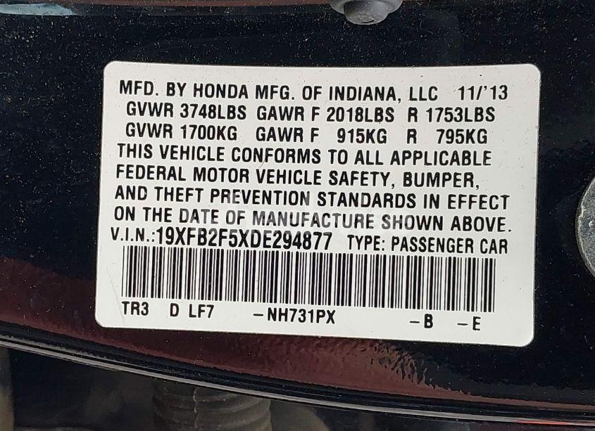Photo 9 of 2013 Honda Civic LX (VIN 19XFB2F5XDE294877)