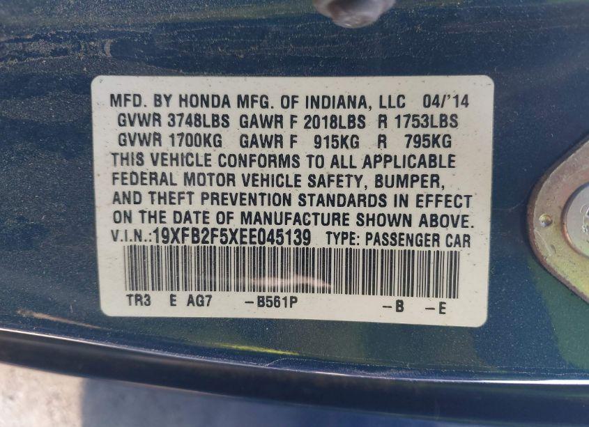 Photo 9 of 2014 Honda Civic LX (VIN 19XFB2F5XEE045139)