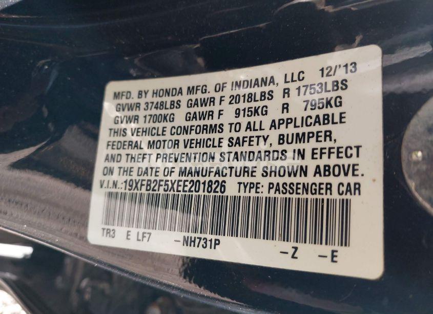 Photo 9 of 2014 Honda Civic LX (VIN 19XFB2F5XEE201826)