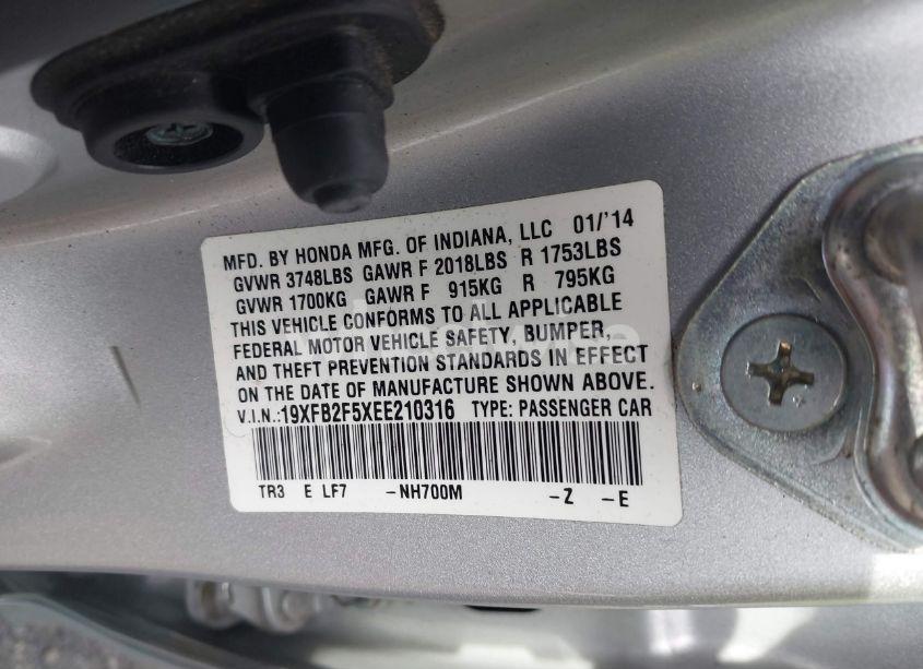 Photo 9 of 2014 Honda Civic LX (VIN 19XFB2F5XEE210316)