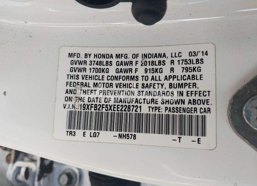 Photo 9 of 2014 Honda Civic LX (VIN 19XFB2F5XEE228721)