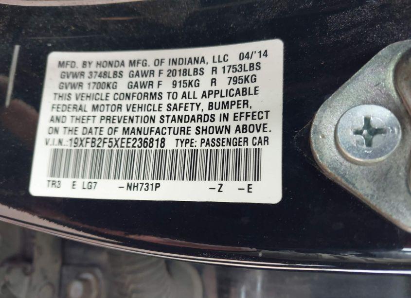 Photo 9 of 2014 Honda Civic LX (VIN 19XFB2F5XEE236818)