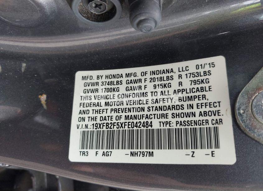 Photo 9 of 2015 Honda Civic LX (VIN 19XFB2F5XFE042484)