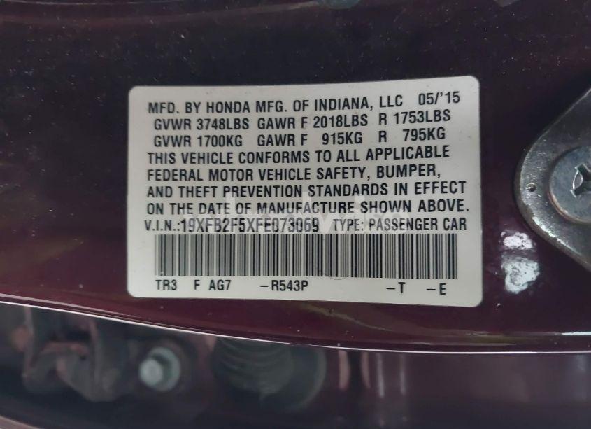 Photo 9 of 2015 Honda Civic LX (VIN 19XFB2F5XFE073069)