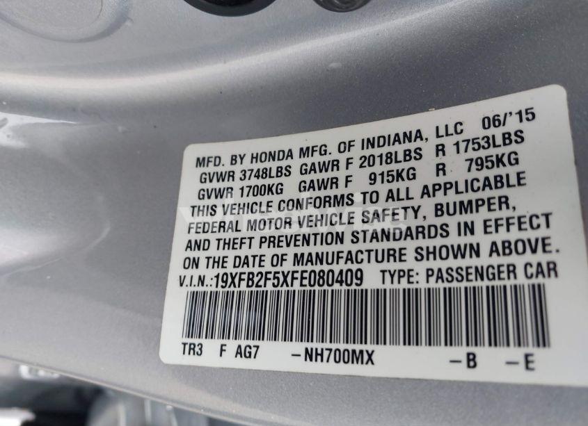 Photo 9 of 2015 Honda Civic LX (VIN 19XFB2F5XFE080409)