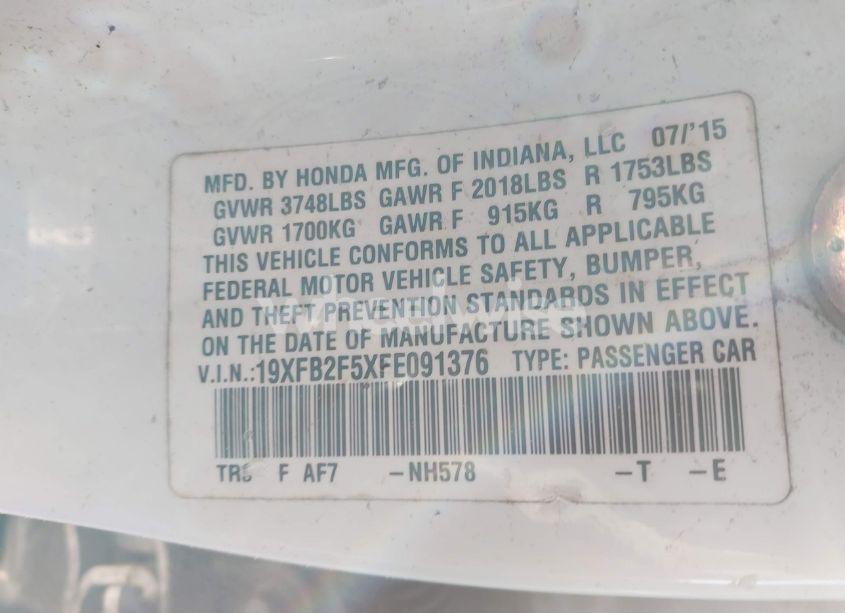 Photo 9 of 2015 Honda Civic LX (VIN 19XFB2F5XFE091376)