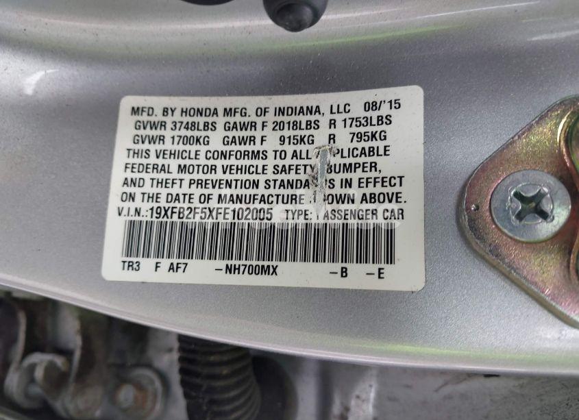 Photo 9 of 2015 Honda Civic LX (VIN 19XFB2F5XFE102005)