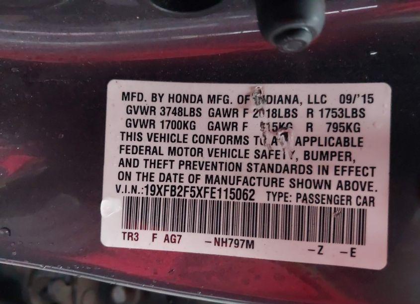 Photo 9 of 2015 Honda Civic LX (VIN 19XFB2F5XFE115062)