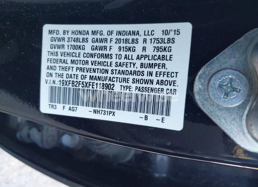 Photo 9 of 2015 Honda Civic LX (VIN 19XFB2F5XFE118902)