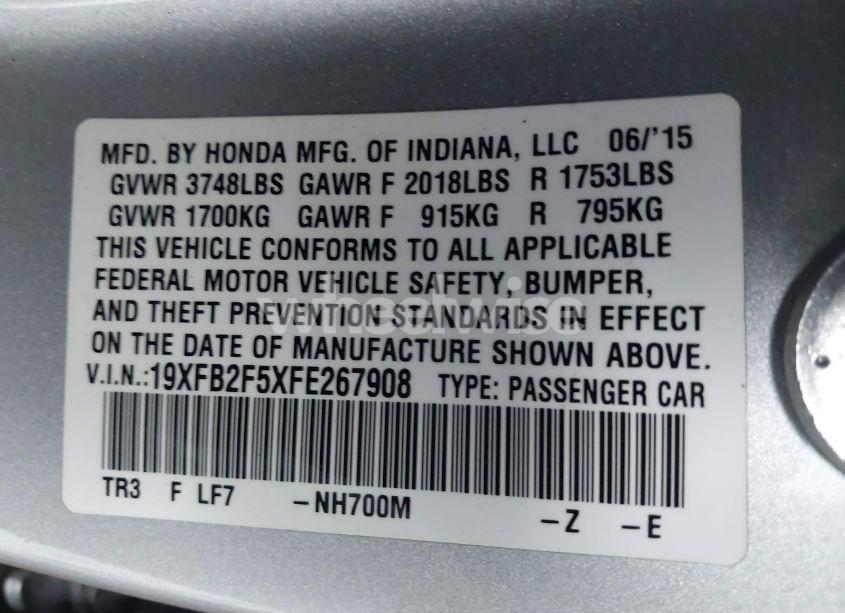 Photo 9 of 2015 Honda Civic LX (VIN 19XFB2F5XFE267908)