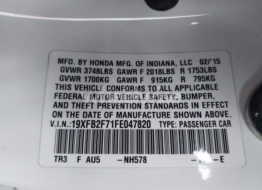 Photo 9 of 2015 Honda Civic SE (VIN 19XFB2F71FE047820)