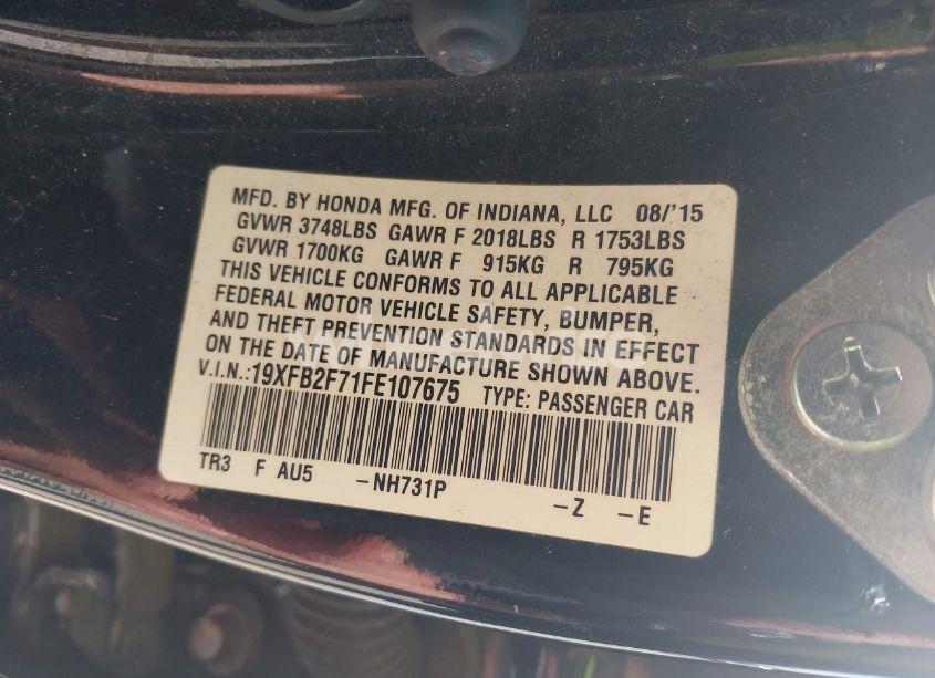 Photo 9 of 2015 Honda Civic SE (VIN 19XFB2F71FE107675)