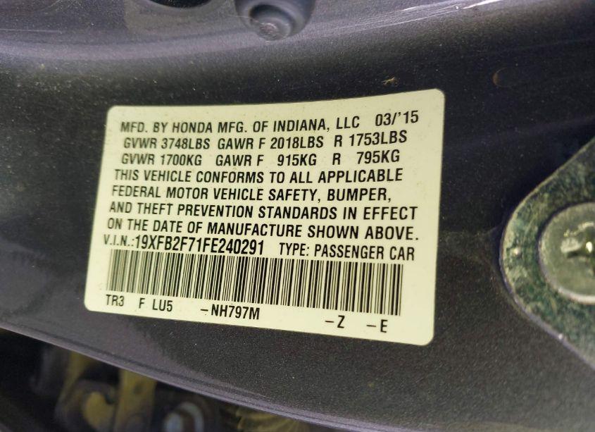 Photo 9 of 2015 Honda Civic SE (VIN 19XFB2F71FE240291)