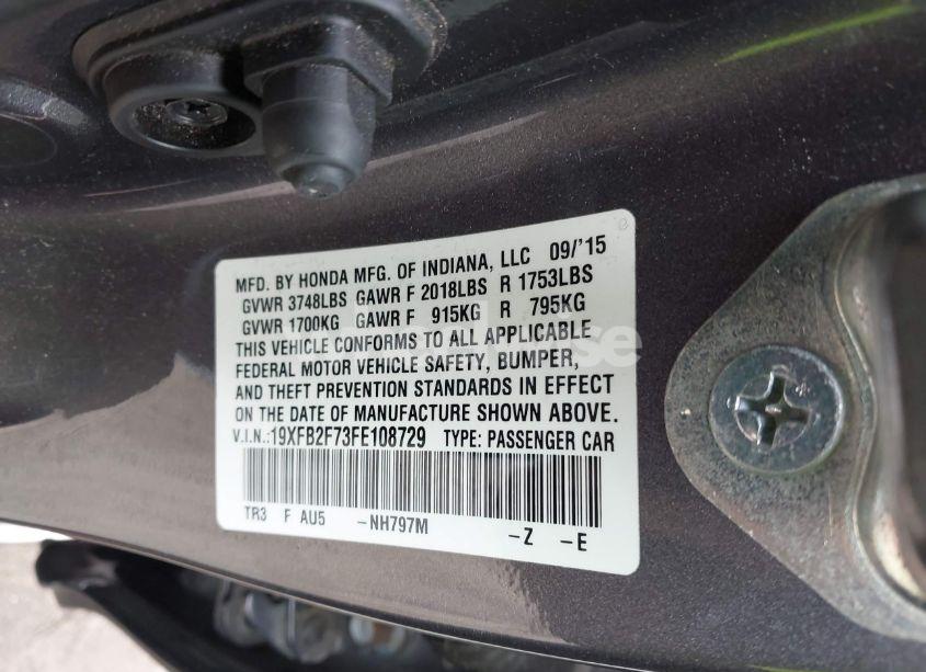 Photo 9 of 2015 Honda Civic SE (VIN 19XFB2F73FE108729)