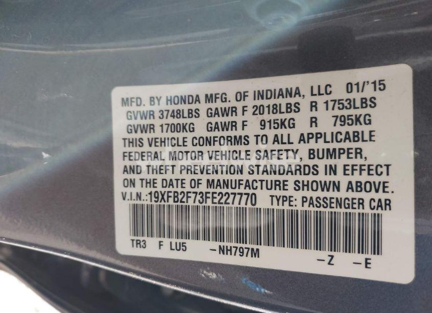 Photo 9 of 2015 Honda Civic SE (VIN 19XFB2F73FE227770)