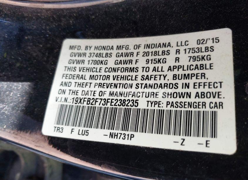Photo 9 of 2015 Honda Civic SE (VIN 19XFB2F73FE238235)