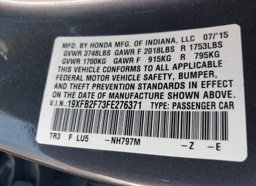 Photo 9 of 2015 Honda Civic SE (VIN 19XFB2F73FE276371)