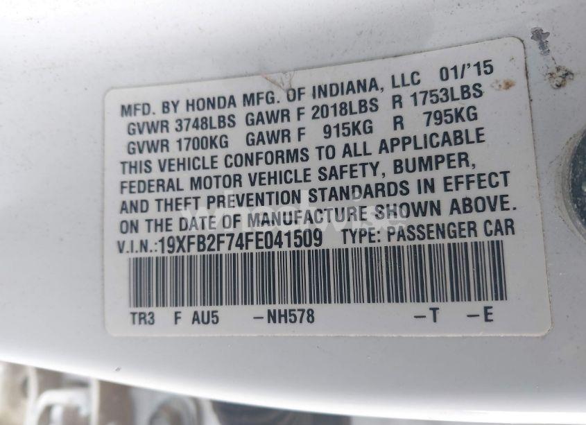 Photo 9 of 2015 Honda Civic SE (VIN 19XFB2F74FE041509)