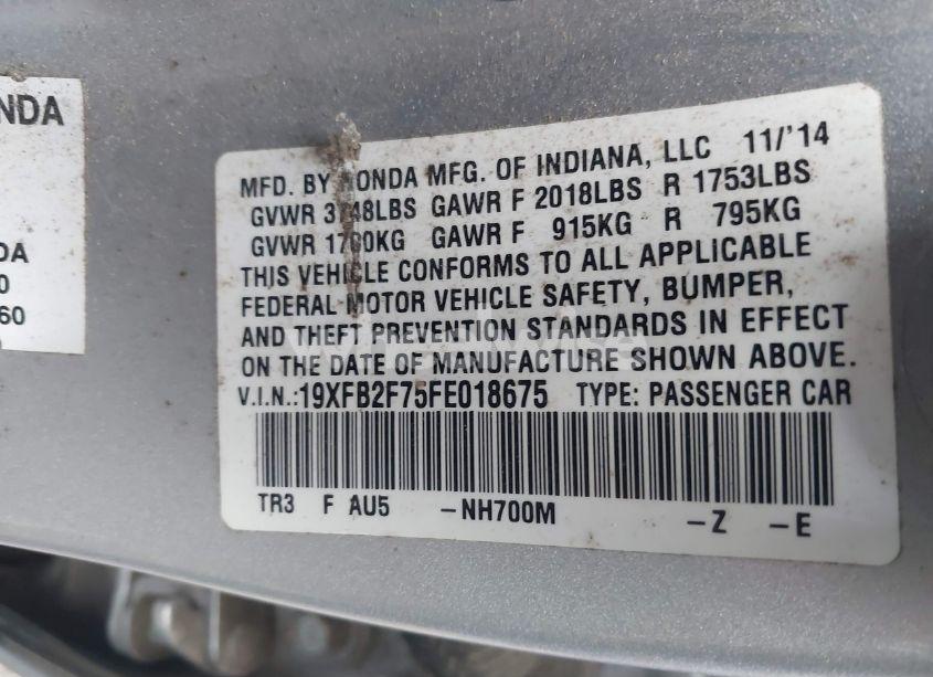 Photo 9 of 2015 Honda Civic SE (VIN 19XFB2F75FE018675)