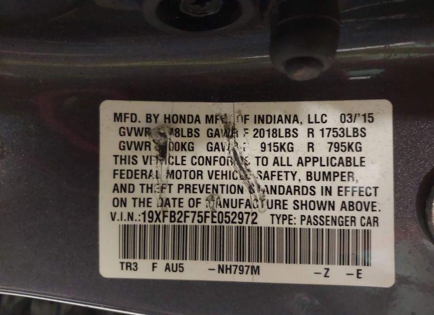 Photo 9 of 2015 Honda Civic SE (VIN 19XFB2F75FE052972)