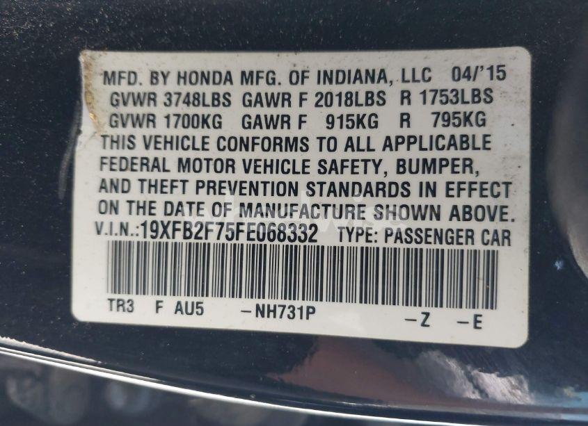 Photo 9 of 2015 Honda Civic SE (VIN 19XFB2F75FE068332)