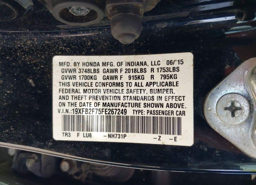 Photo 9 of 2015 Honda Civic SE (VIN 19XFB2F75FE267249)