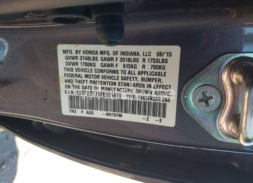 Photo 9 of 2015 Honda Civic SE (VIN 19XFB2F76FE081879)